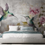 Papel de parede Pintura de pássaros e flores