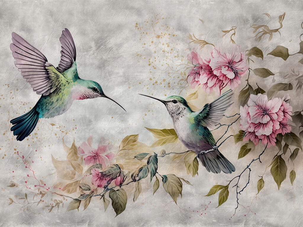 Pintura de pássaros e flores Pintura de pássaros e flores