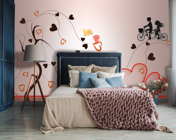 Papel de parede Papel de parede Árvore com corações e pássaros (REF: u93990)