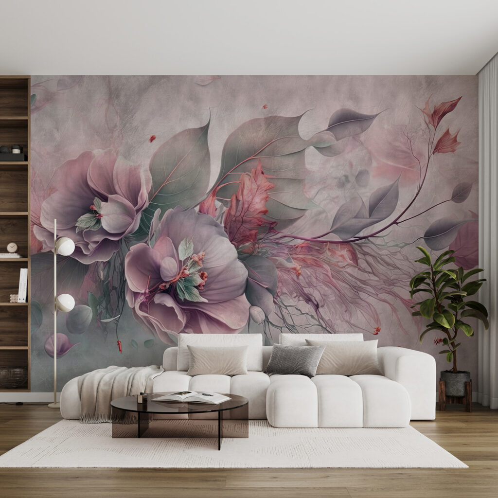 A painting of flowers and leaves A painting of flowers and leaves