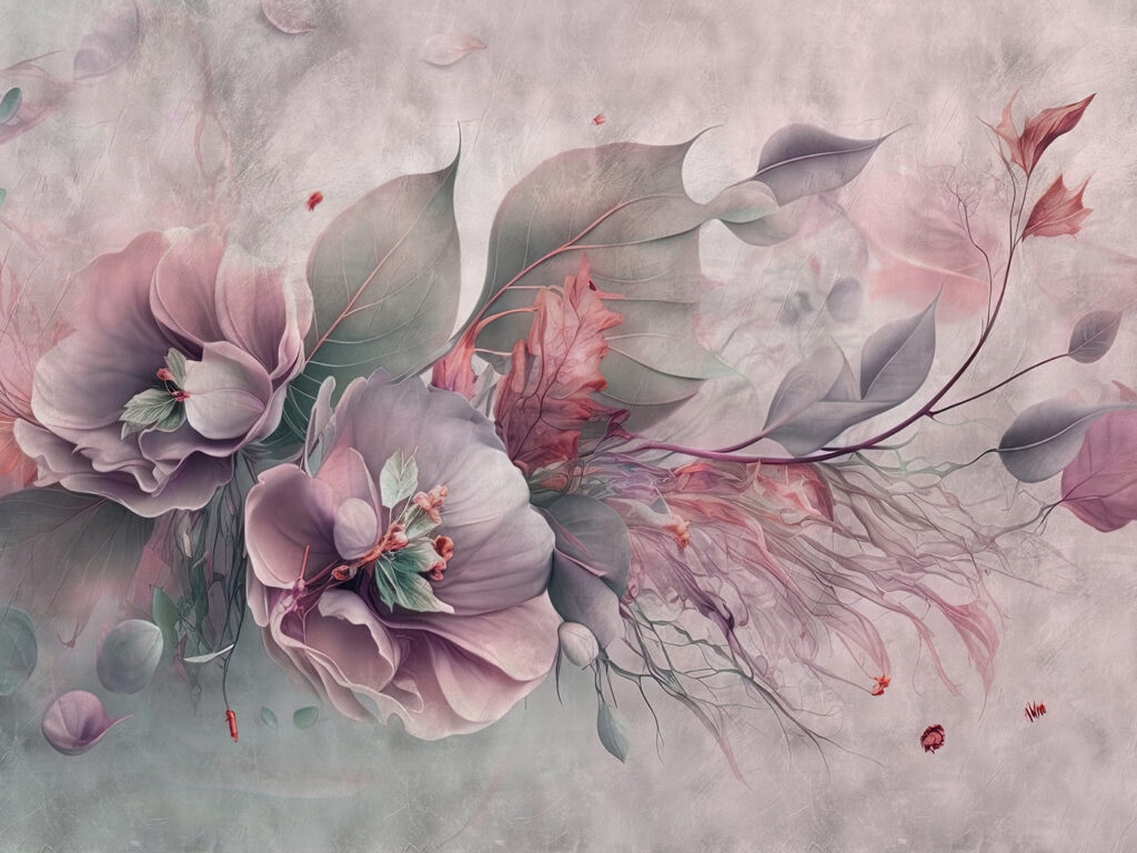 Uma pintura de flores e folhas Uma pintura de flores e folhas