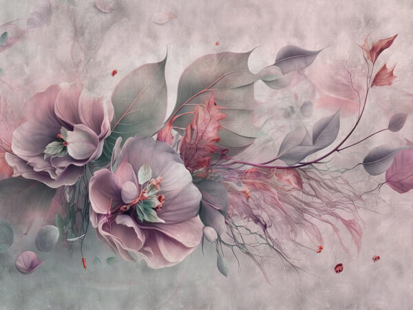 Uma pintura de flores e folhas Uma pintura de flores e folhas