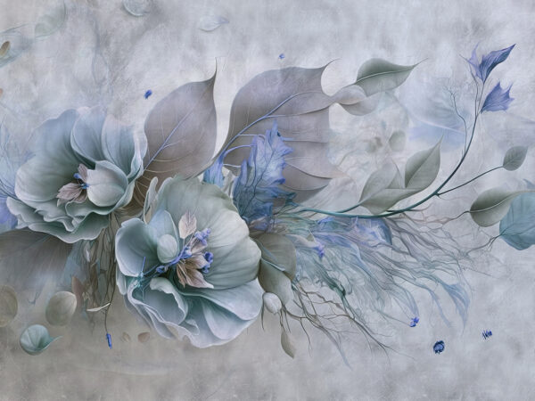Uma pintura de flores e folhas Uma pintura de flores e folhas