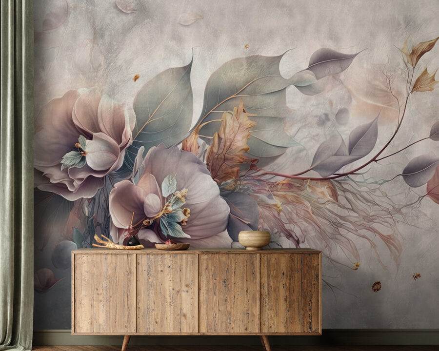 Pintura de flores e folhas
