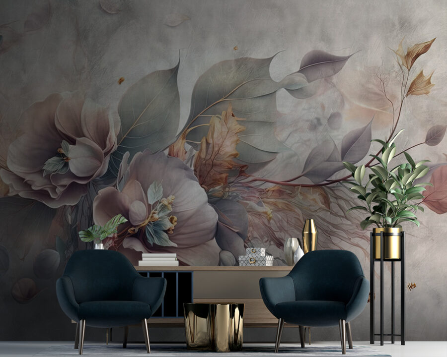 Pintura de flores e folhas