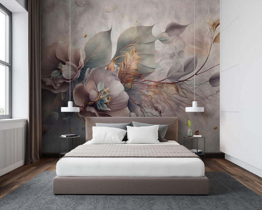 Pintura de flores e folhas
