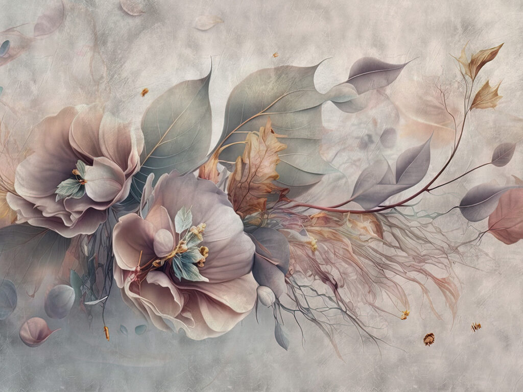 Pintura de flores e folhas Pintura de flores e folhas