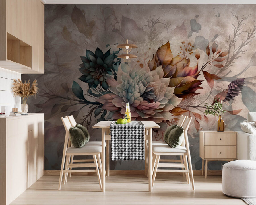 Pintura de flores e folhas
