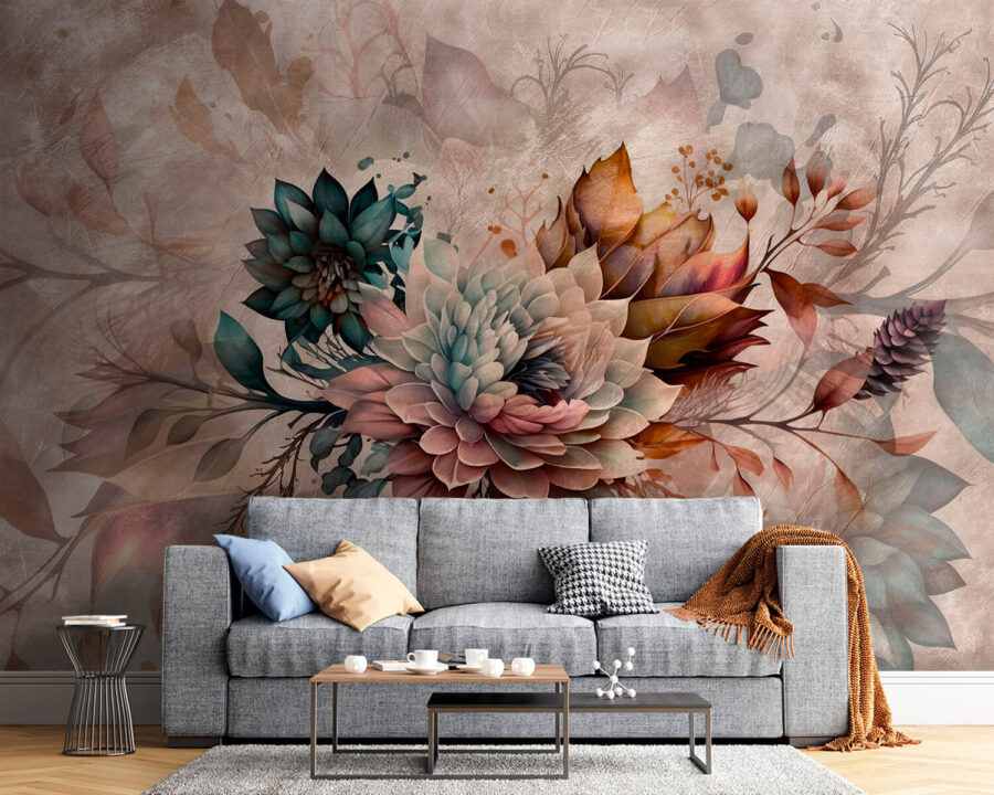Pintura de flores e folhas