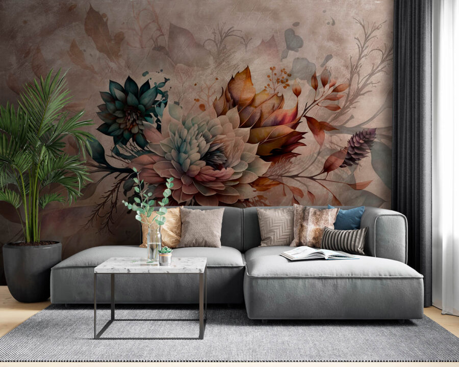 Pintura de flores e folhas