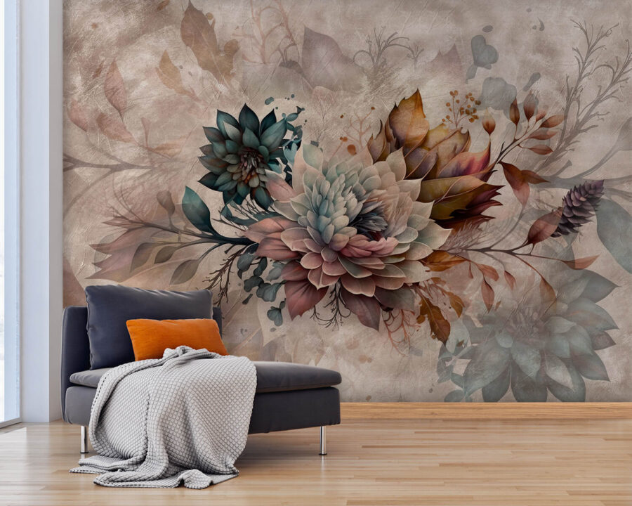 Pintura de flores e folhas