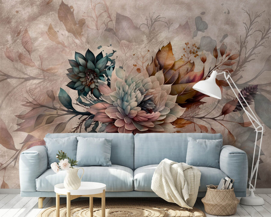 Pintura de flores e folhas