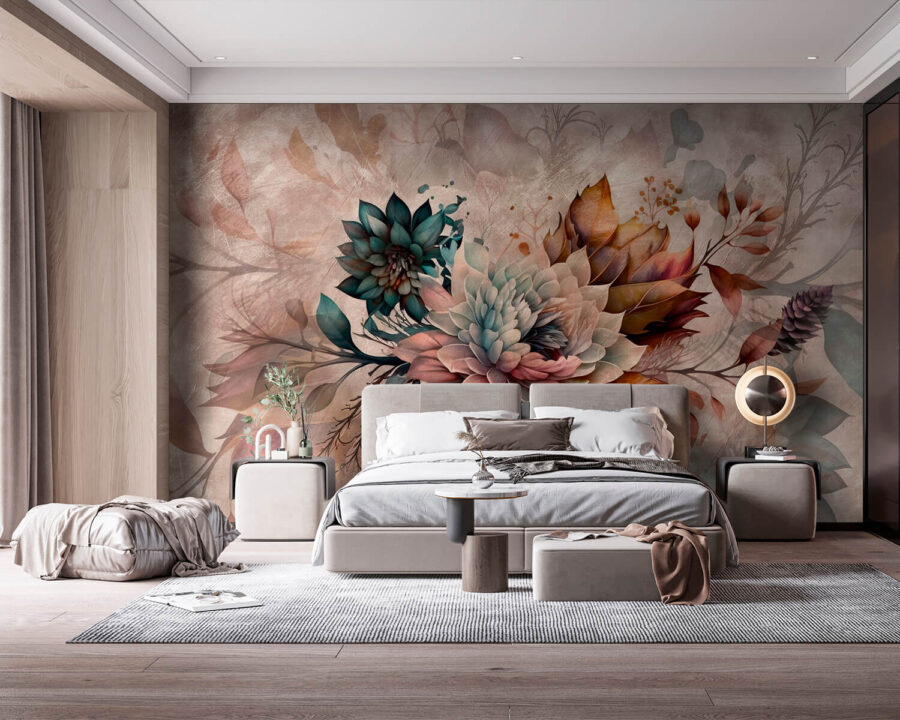 Pintura de flores e folhas