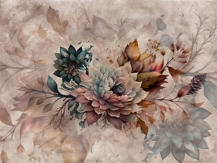 Pintura de flores e folhas