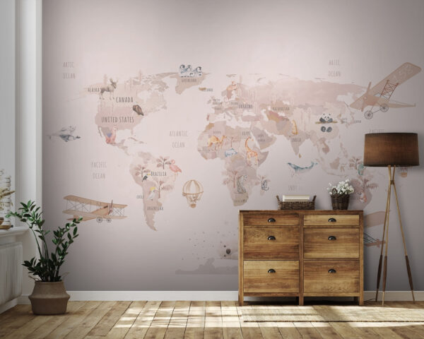 Mapa do mundo com aviões e ursos polares Mapa do mundo com aviões e ursos polares