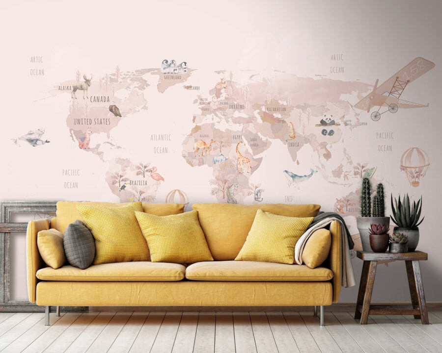 Mapa do mundo com aviões e ursos polares Mapa do mundo com aviões e ursos polares