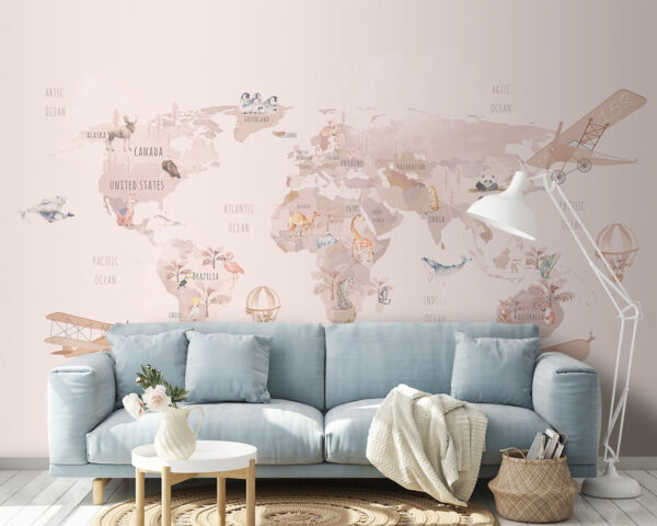 Mapa do mundo com aviões e ursos polares Mapa do mundo com aviões e ursos polares
