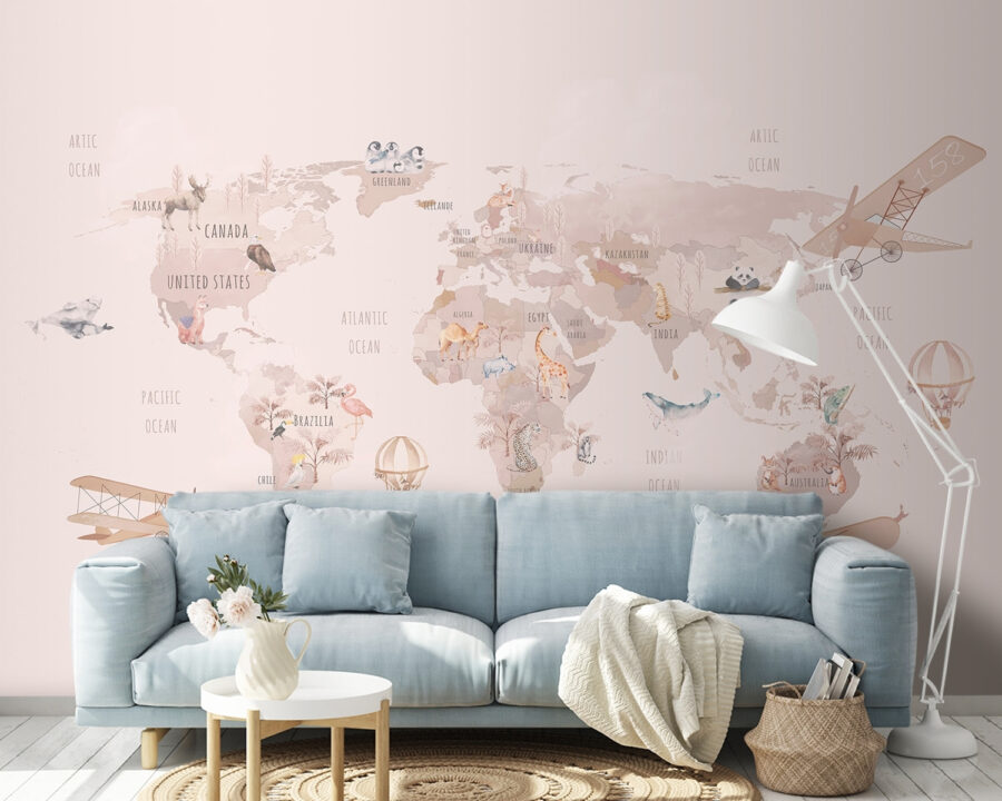 Mapa do mundo com aviões e ursos polares Mapa do mundo com aviões e ursos polares