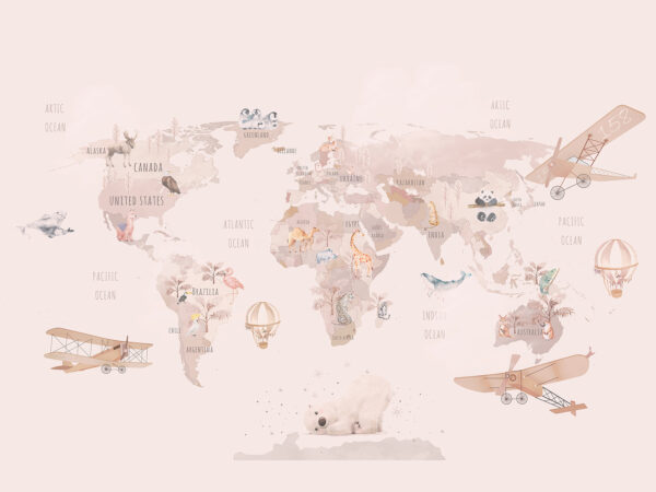 Mapa do mundo com aviões e ursos polares Mapa do mundo com aviões e ursos polares