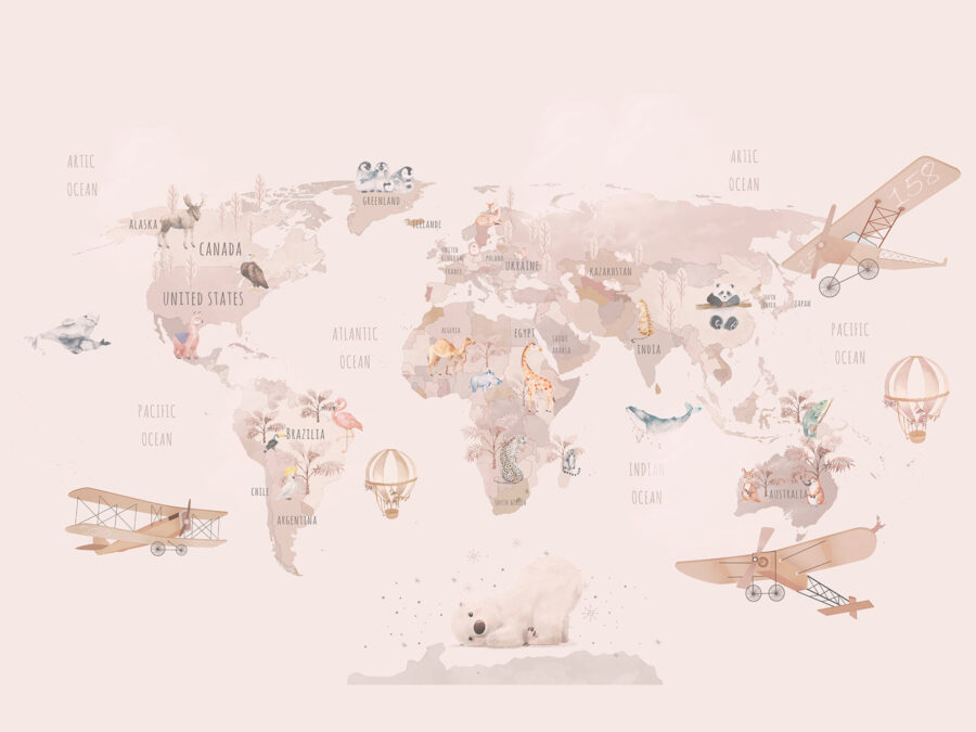 Mapa do mundo com aviões e ursos polares Mapa do mundo com aviões e ursos polares