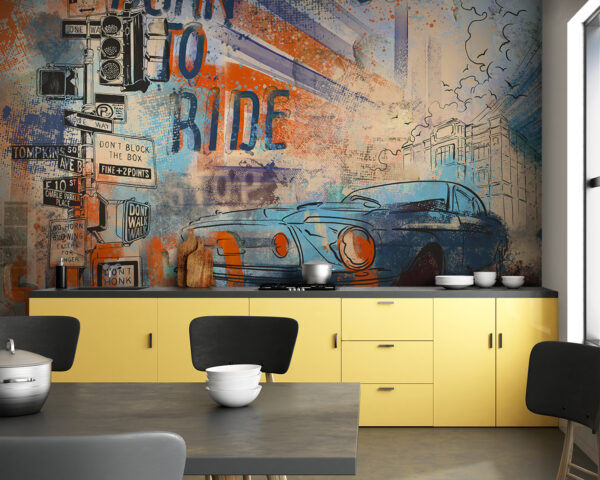 Pintura de um carro e de sinais de trânsito Pintura de um carro e de sinais de trânsito