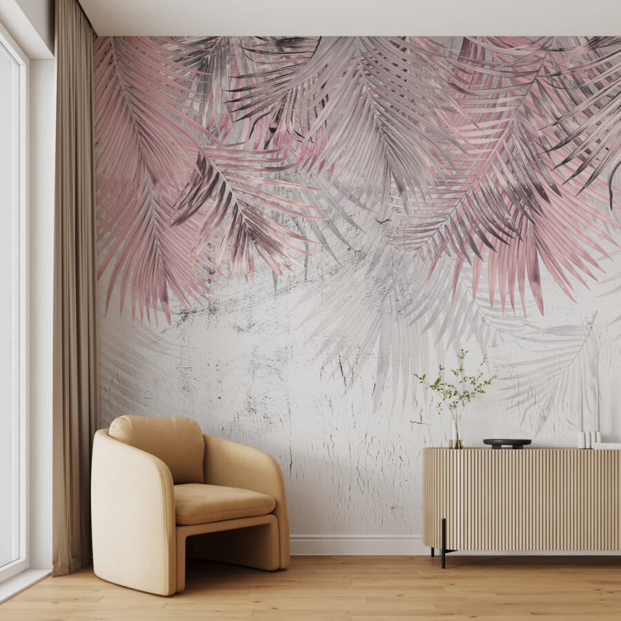 Papel de parede Uma palmeira de folhas cor-de-rosa e brancas