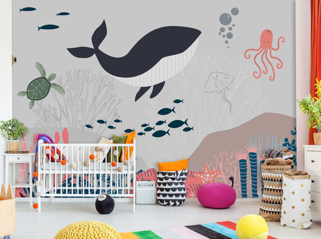 Whale and fish swimming in the ocean Whale and fish swimming in the ocean