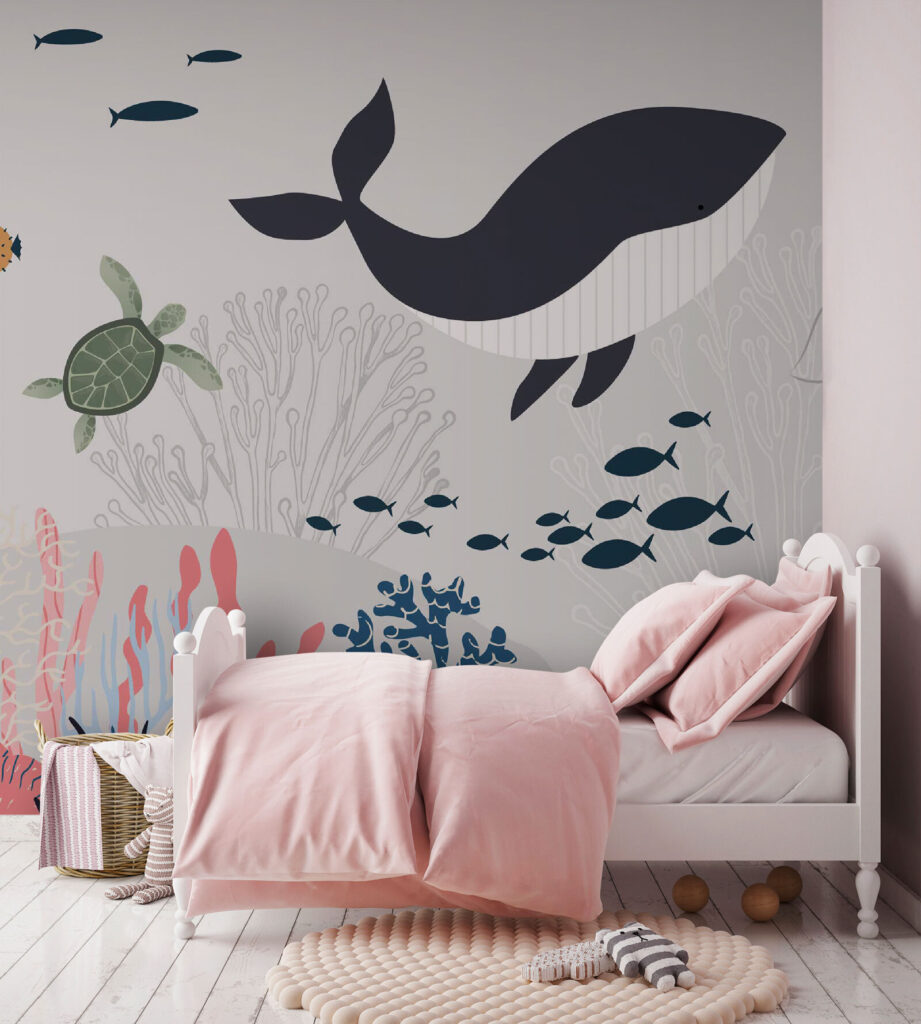 Whale and fish swimming in the ocean Whale and fish swimming in the ocean