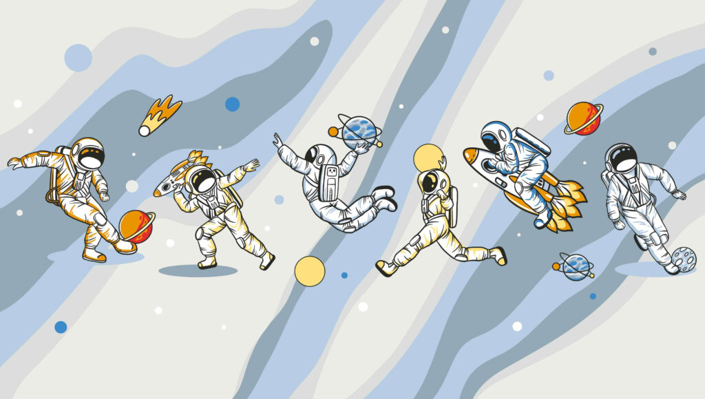 Grupo de astronautas no espaço Grupo de astronautas no espaço