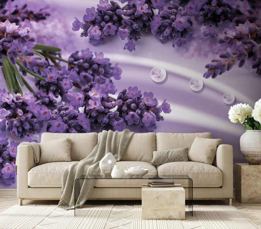 Papel de parede Flores de lavanda em tons suaves de lavanda