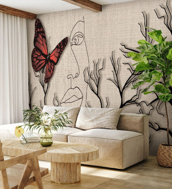 Borboleta e um desenho de um rosto de mulher Borboleta e um desenho de um rosto de mulher