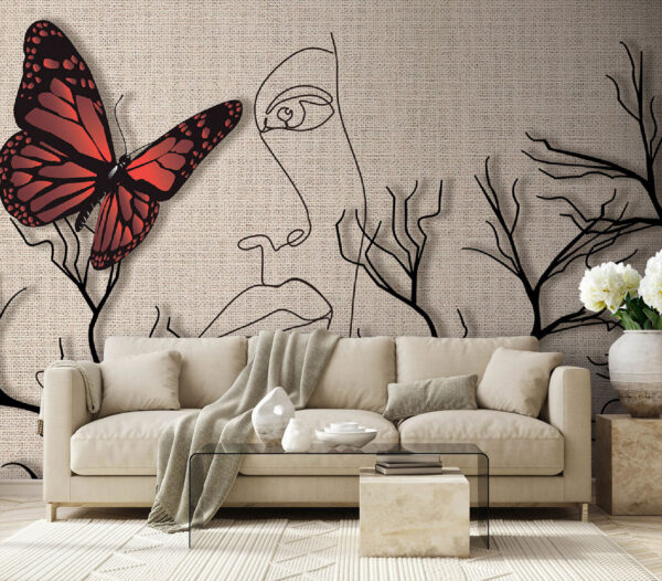 Borboleta e um desenho de um rosto de mulher Borboleta e um desenho de um rosto de mulher