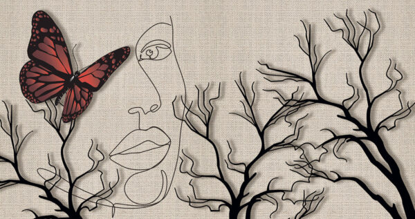 Borboleta e um desenho de um rosto de mulher Borboleta e um desenho de um rosto de mulher