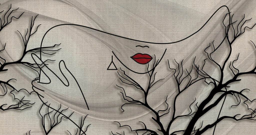 Desenho de um rosto de mulher e de uma árvore Desenho de um rosto de mulher e de uma árvore