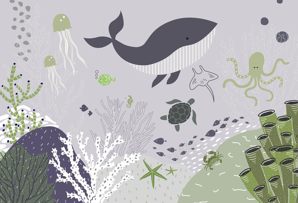 Uma vida marinha com uma baleia e tartarugas Uma vida marinha com uma baleia e tartarugas