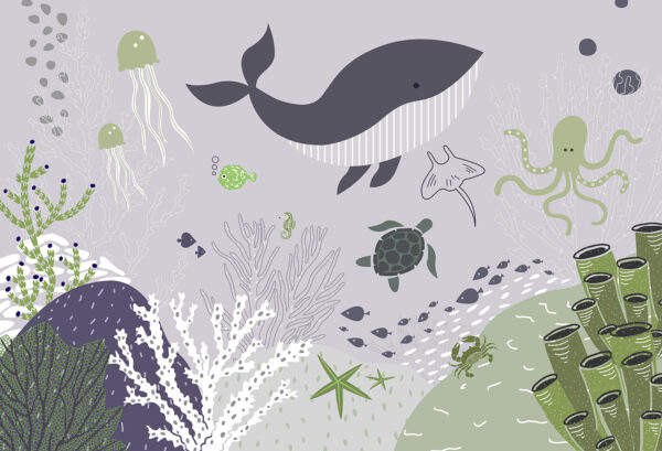 Uma vida marinha com uma baleia e tartarugas Uma vida marinha com uma baleia e tartarugas