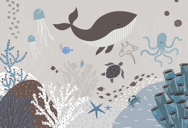 Uma vida marinha com uma baleia e algas marinhas Uma vida marinha com uma baleia e algas marinhas