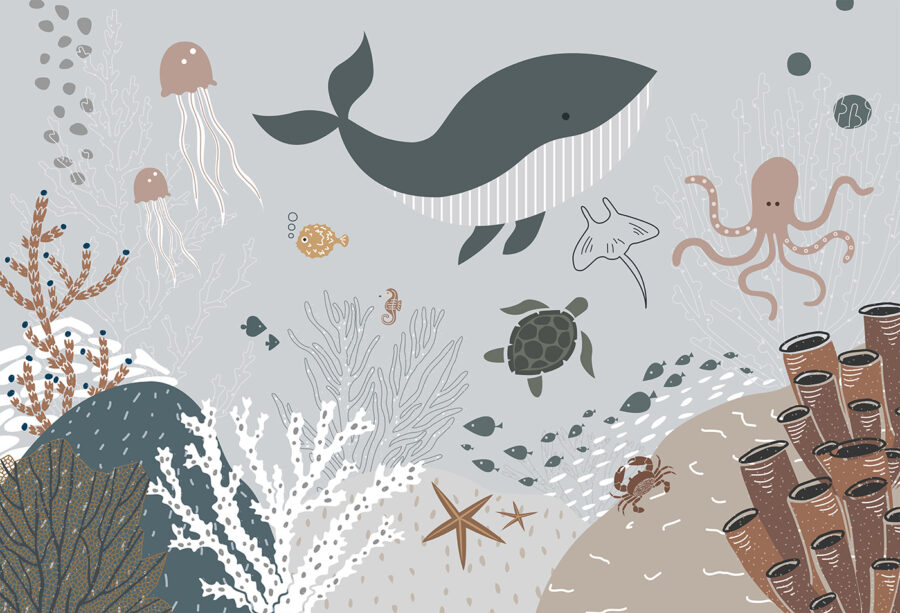 Vida marinha com peixes e algas marinhas