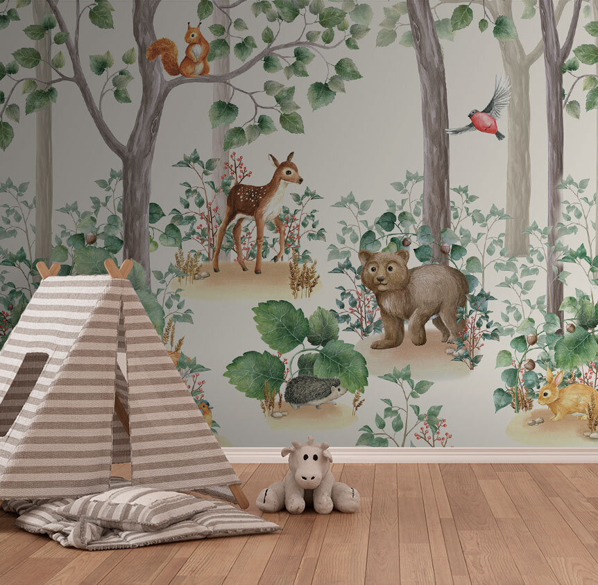 Papel de parede com animais na floresta