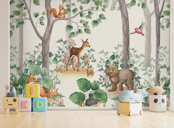 Papel de parede com animais na floresta Papel de parede com animais na floresta