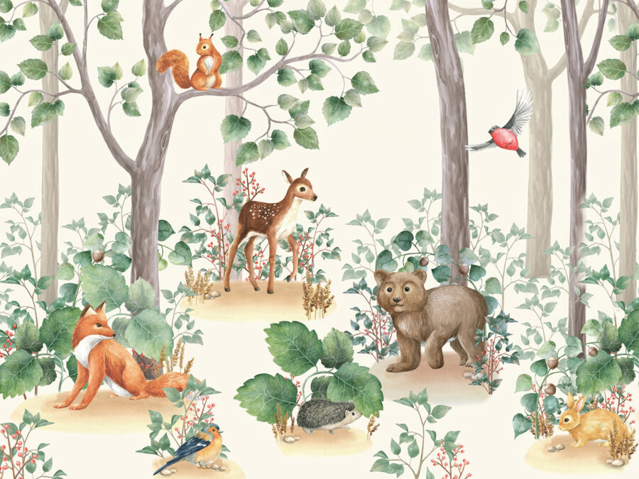Papel de parede com animais na floresta