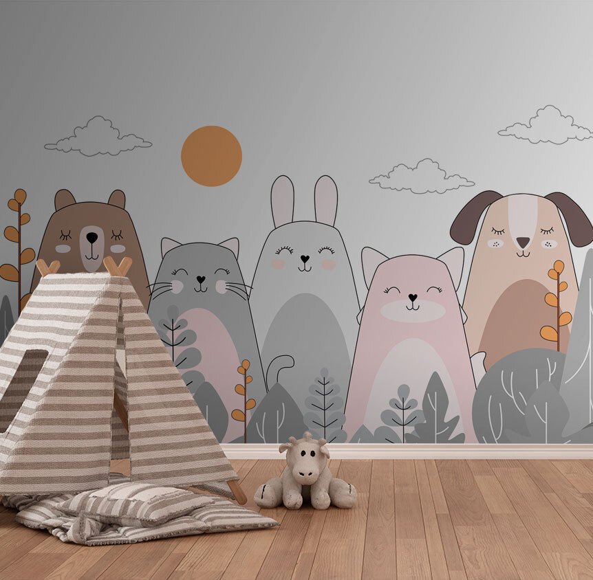 Group of animals in a row