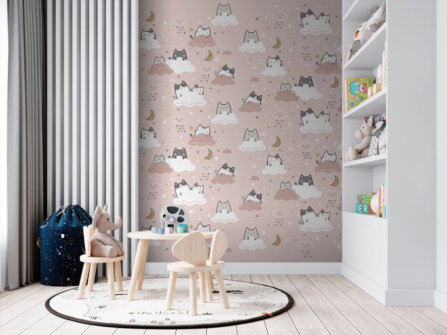 Papel de parede Padrão de gatos sobre um fundo cor-de-rosa - Image 2