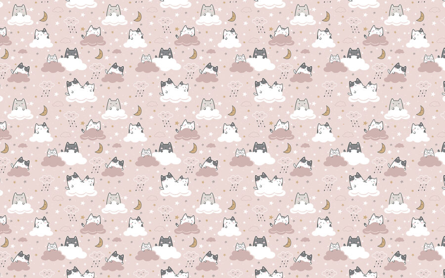 Papel de parede Padrão de gatos sobre um fundo cor-de-rosa - Image 4