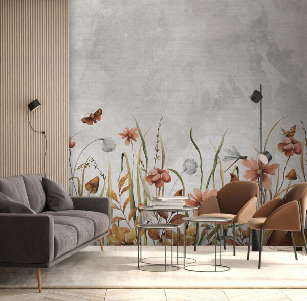 Pintura de flores e relva Pintura de flores e relva