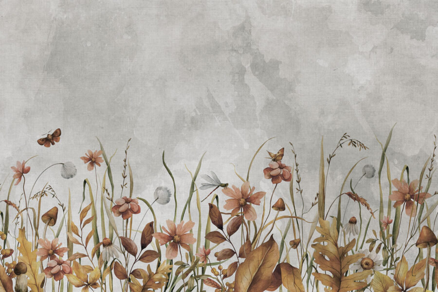 Pintura de flores e relva