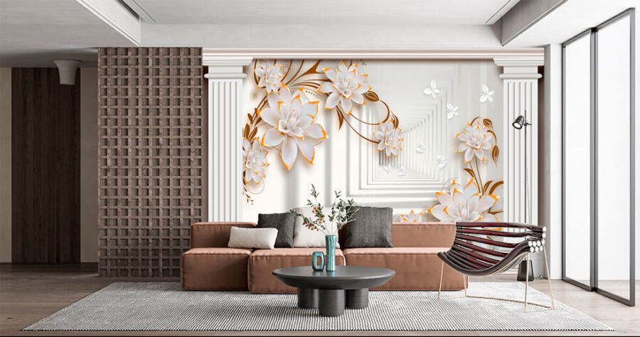 Papel de parede Moldura floral elegante com perfis de manteiga. - Image 2