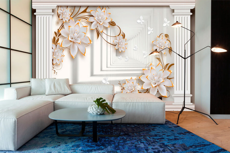 Papel de parede Moldura floral elegante com perfis de manteiga.