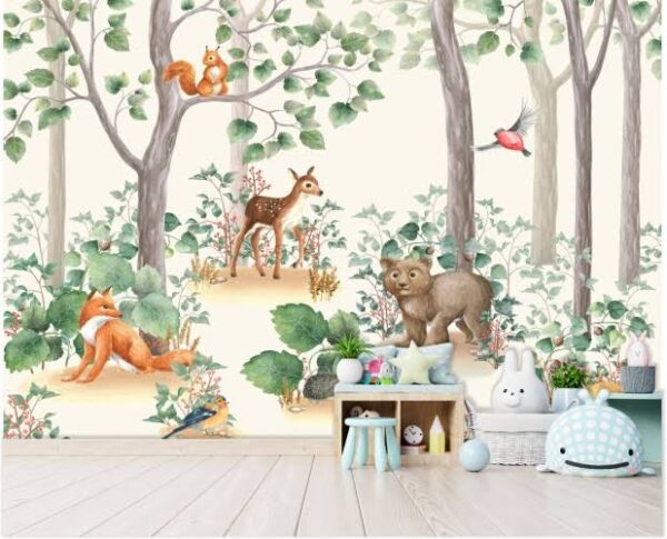 Papel de parede com animais na floresta Papel de parede com animais na floresta