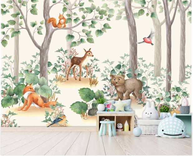Papel de parede com animais na floresta